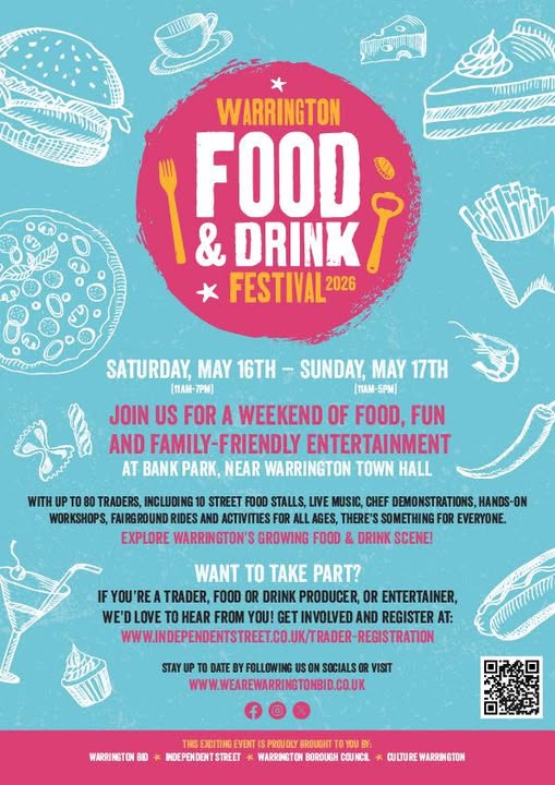 Warrington Food & Drink Festival 16th & 17th May 2026 Bank Park